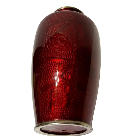 VTG SIGNED SATO RED PIGEON BLOOD JAPANESE CLOISONNE SILVER VASE 7.25" TALL - Picture 4 of 8